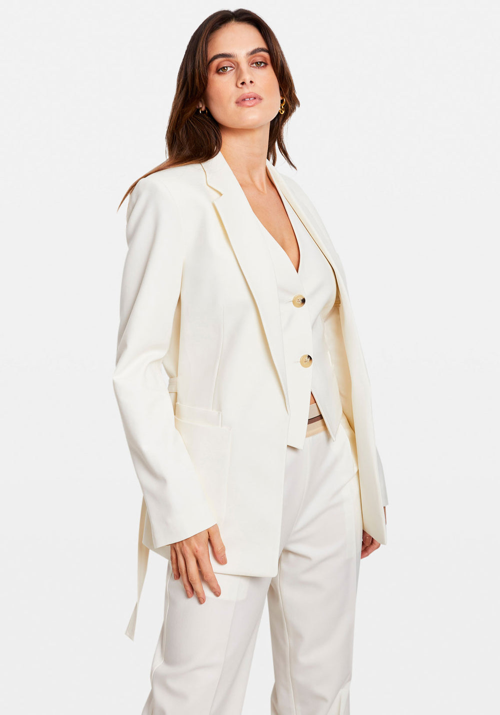 BELTED BLAZER STRETCH IVORY