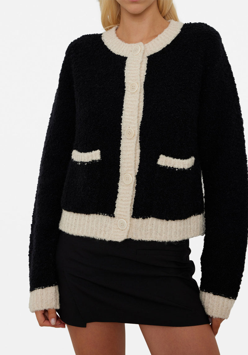 BOUCLE CARDIGAN BLACK/IVORY