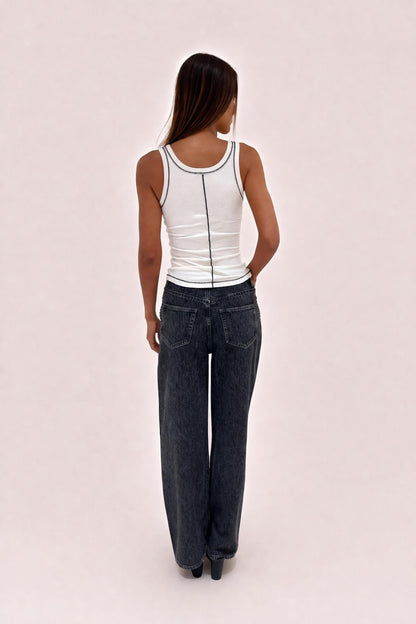 Chosen by Tuchuzy Exposed Scoop Tank Ivory / Black