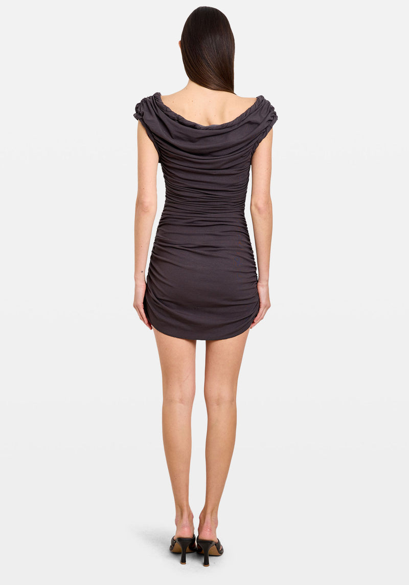 TWIST EDGE MINI DRESS COAL