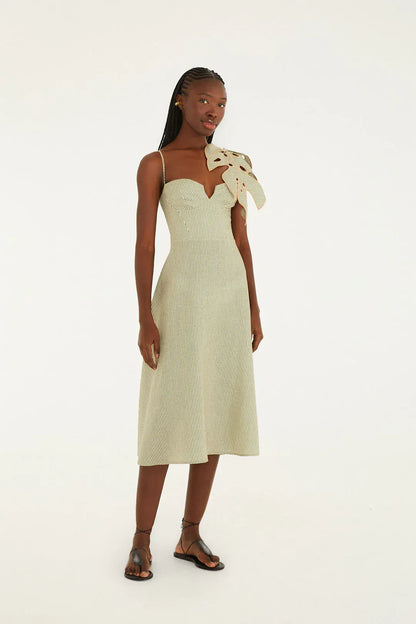 Farm Rio Striped Monstera Leaf Midi Dress