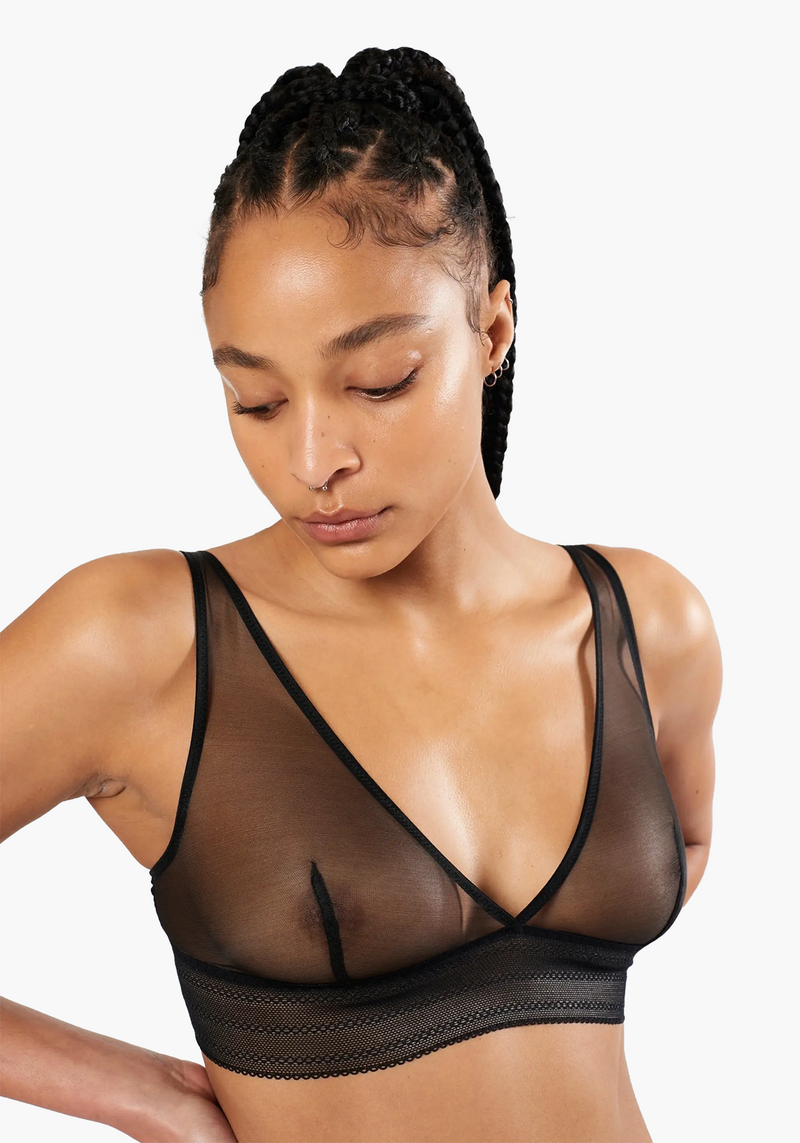 Else Pointelle Soft Triangle Bra in Black