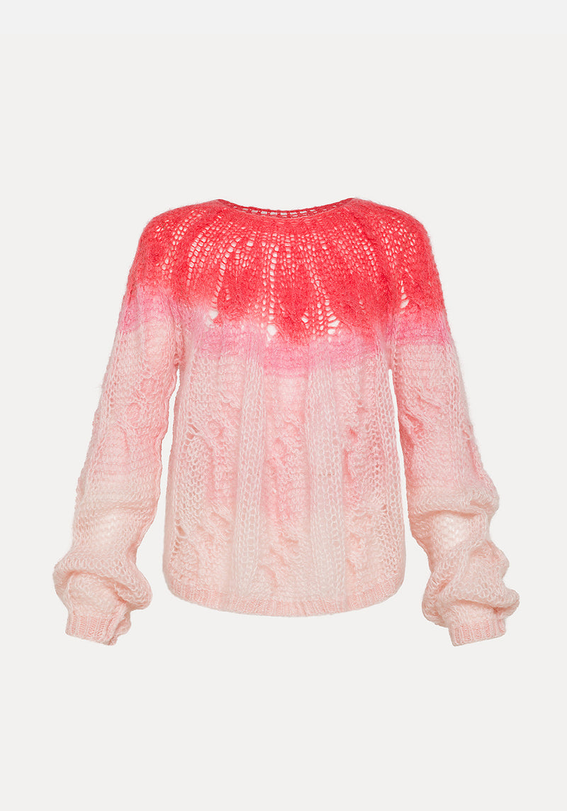 DIP-DYED MOHAIR CABLE KNIT SWEATER CERISE