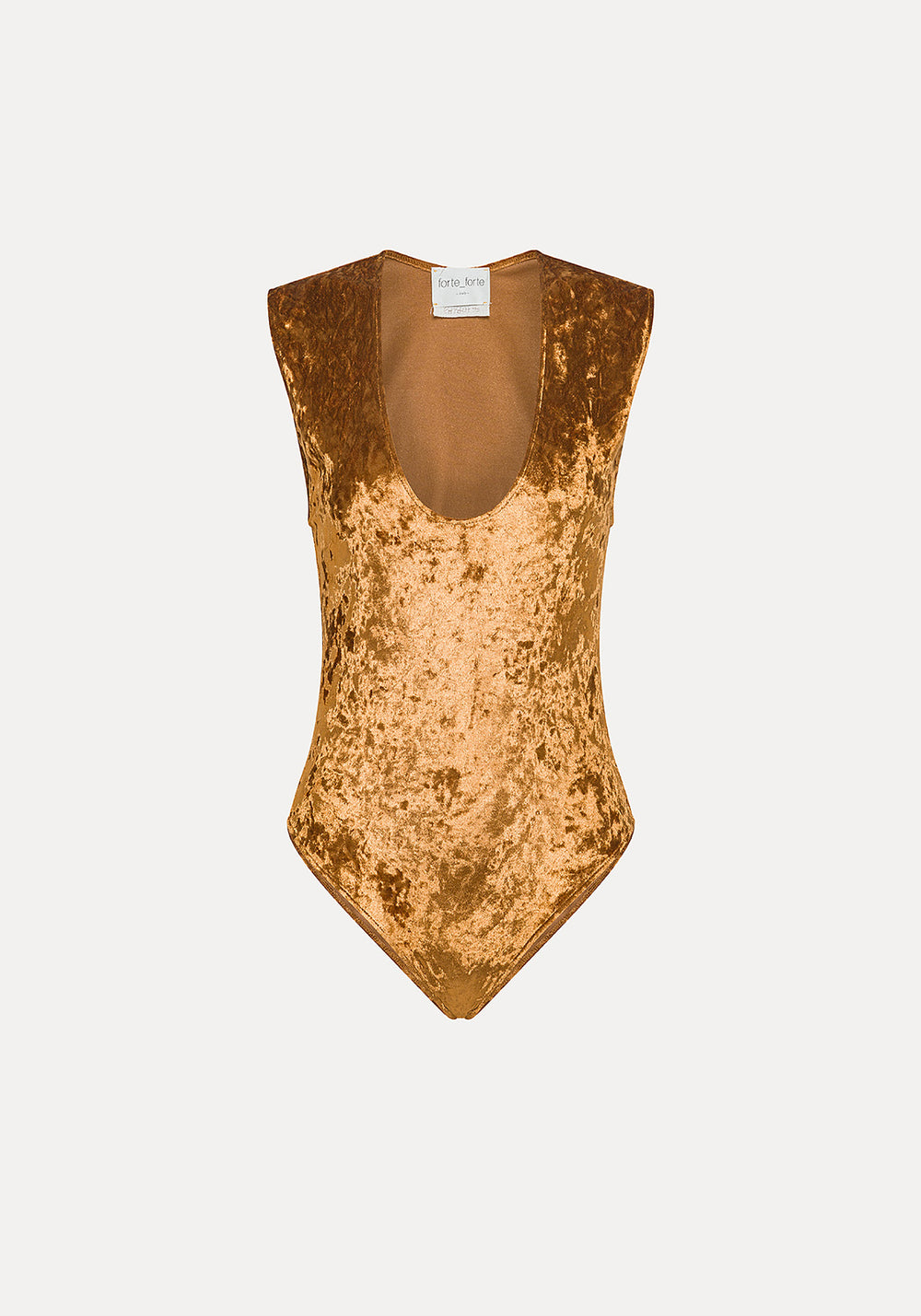 IRIDESCENT STRETCH VELVET SLEEVELESS BODY CARAMEL