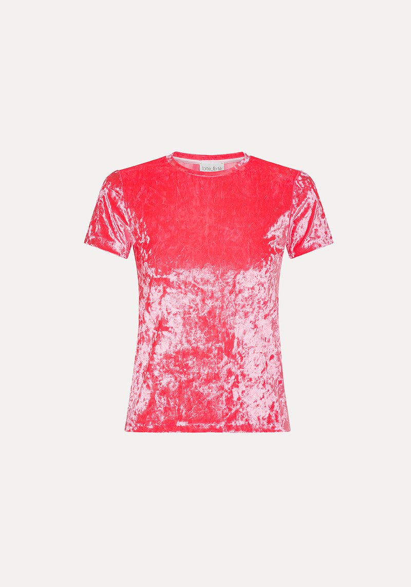 IRIDESCENT STRETCH VELVET T-SHIRT CERISE