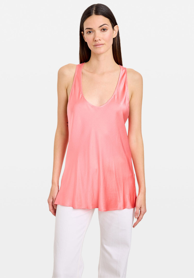 STRETCH HEAVY SATIN SILK TANK TOP PAMPLEMOUSSE