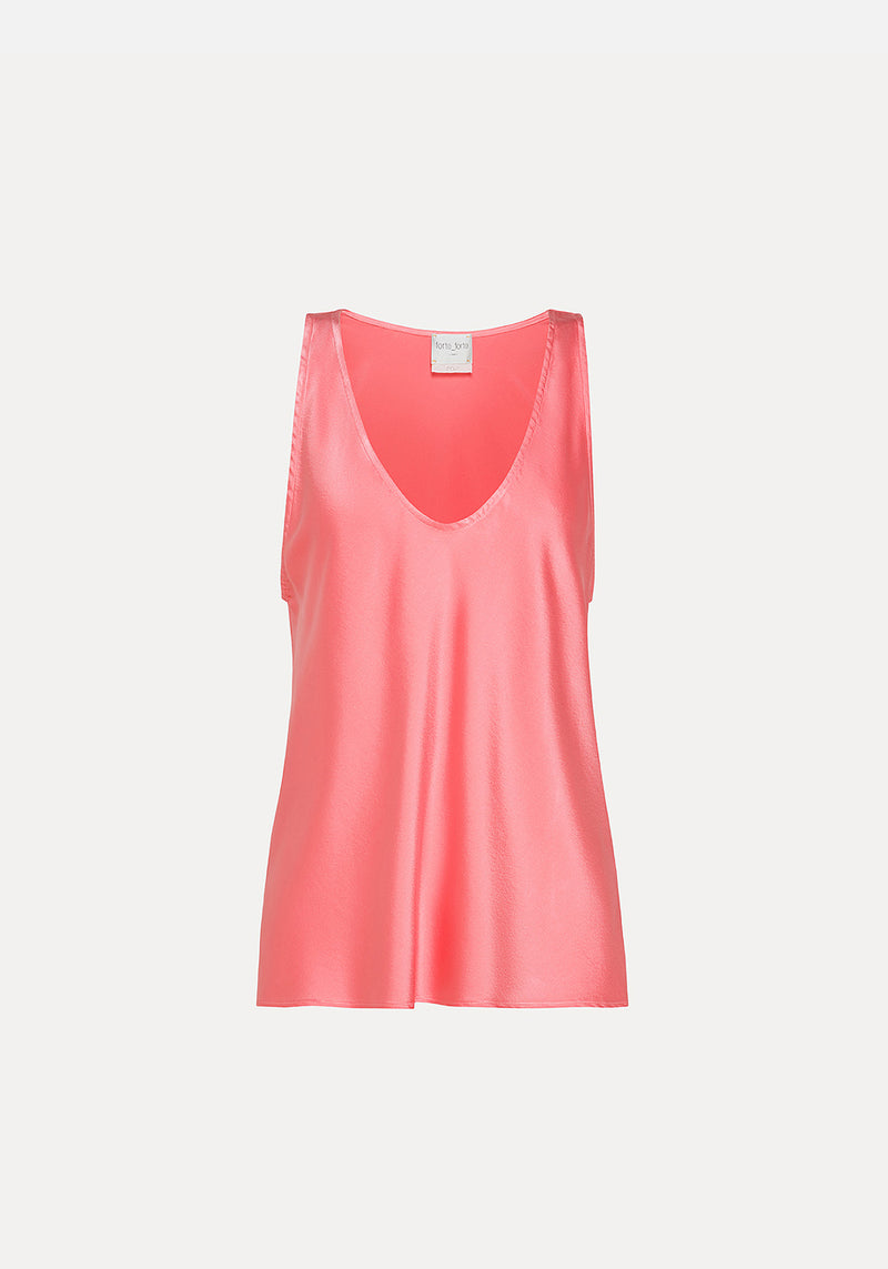 STRETCH HEAVY SATIN SILK TANK TOP PAMPLEMOUSSE