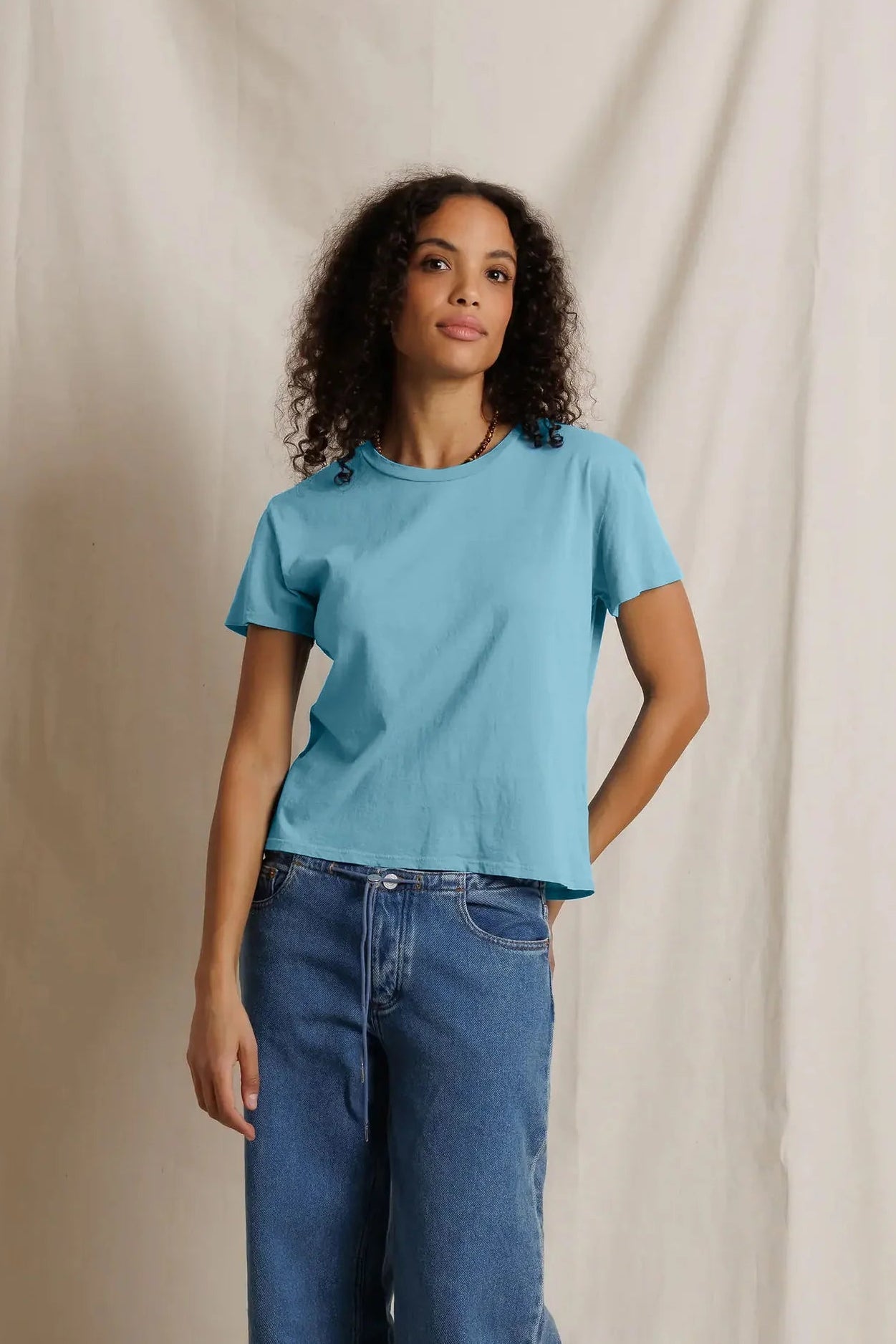 Perfect White Tee Harley Cotton Short Sleeve Boxy Crew Tee Milky Blue