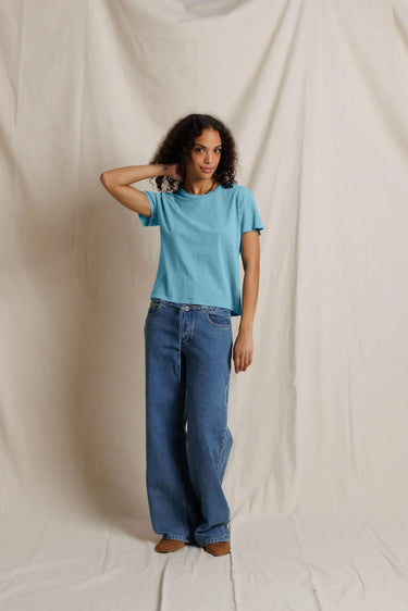 Perfect White Tee Harley Cotton Short Sleeve Boxy Crew Tee Milky Blue