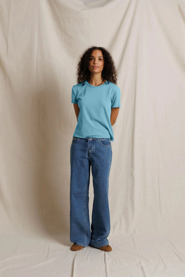 Perfect White Tee Harley Cotton Short Sleeve Boxy Crew Tee Milky Blue