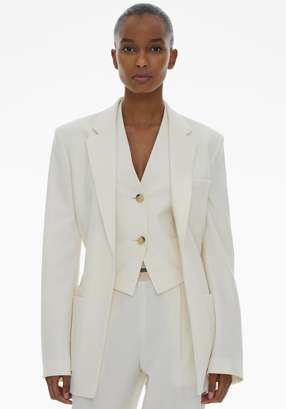 BELTED BLAZER STRETCH IVORY