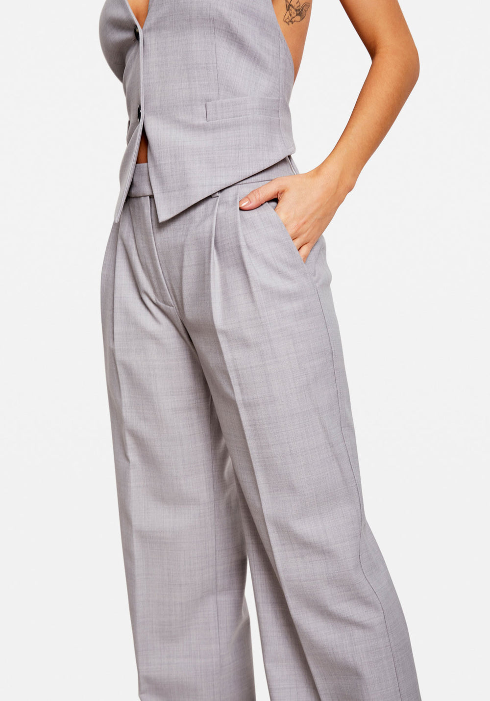 PLEAT WOOL PANT LIGHT GREY