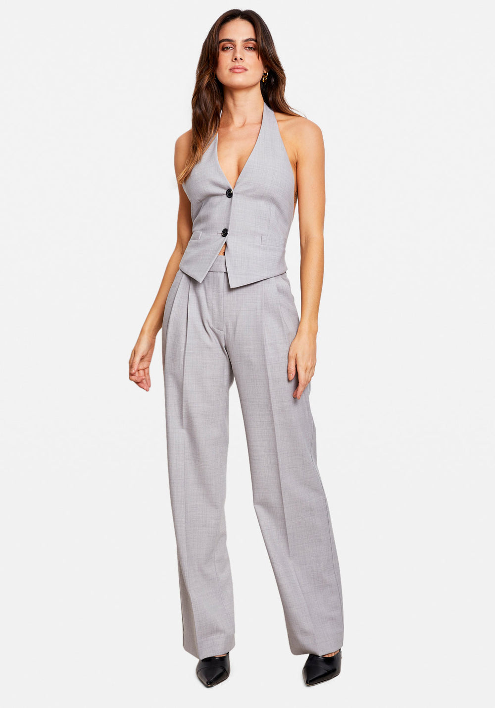 PLEAT WOOL PANT LIGHT GREY