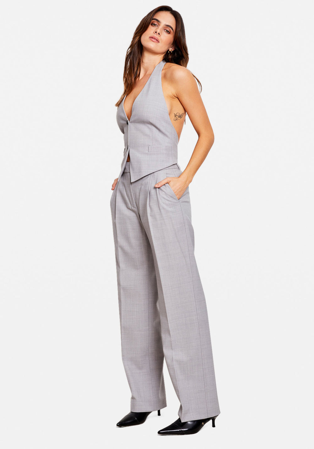 PLEAT WOOL PANT LIGHT GREY