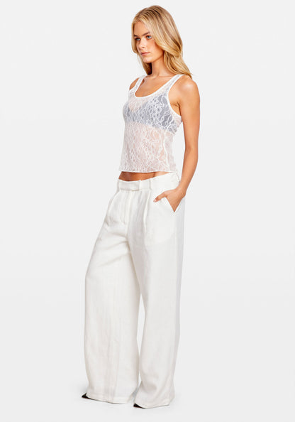 Lace Scoop Tank White