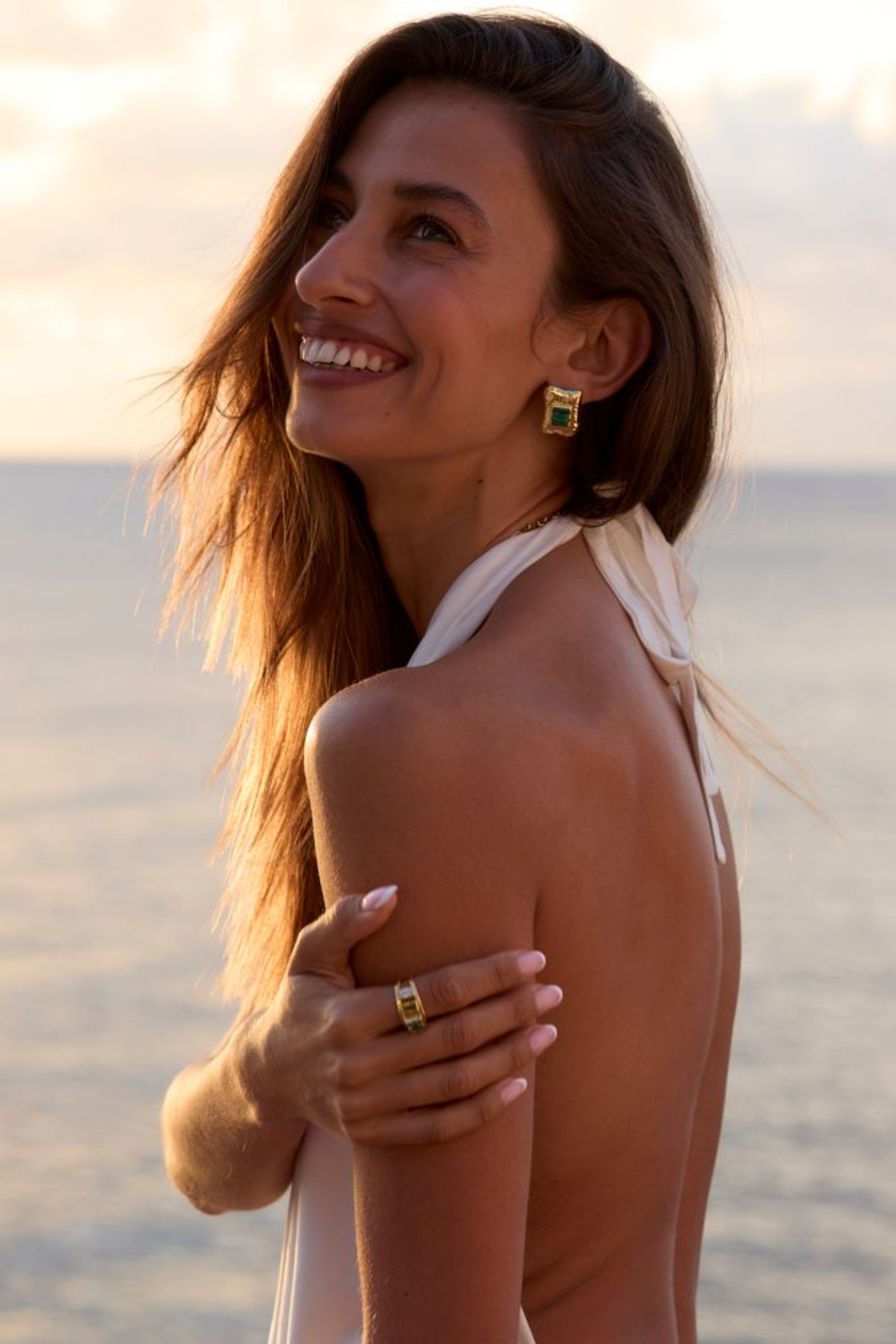 Mountain &amp; Moon Kauri Earrings | Gold Malachite