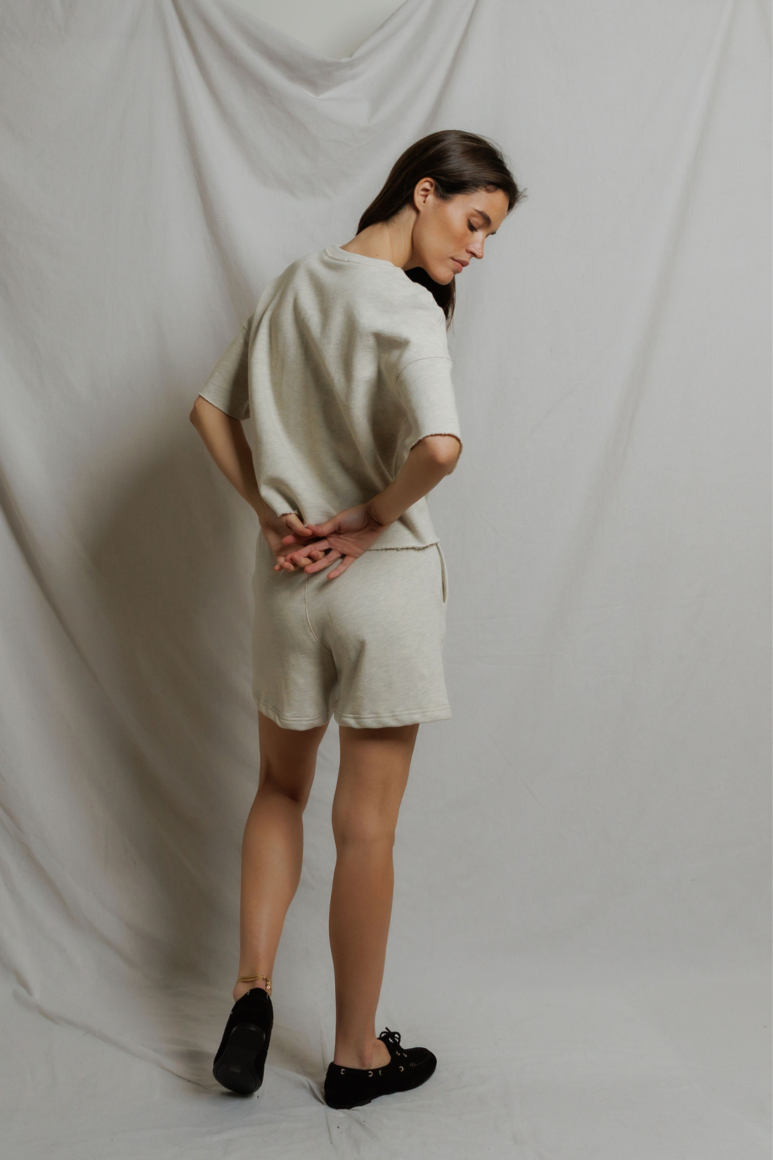 Perfectwhitetee Bari French Terry Short Oatmeal
