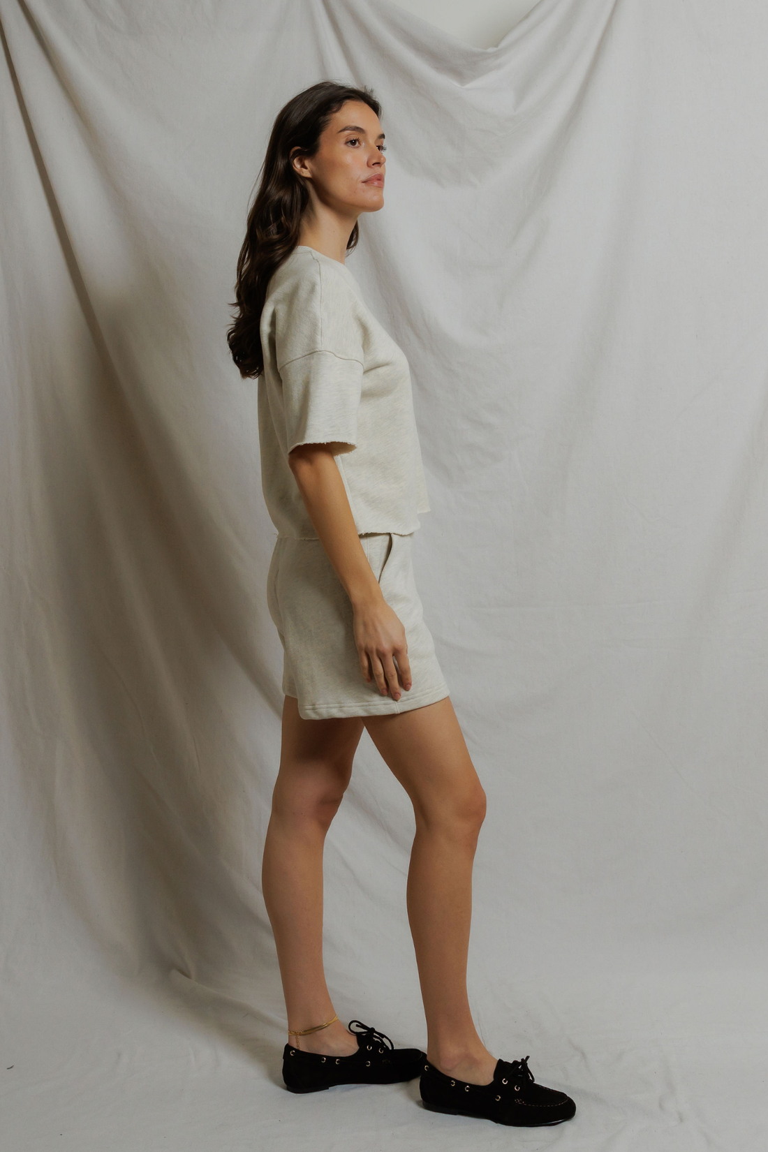 Perfectwhitetee Bari French Terry Short Oatmeal