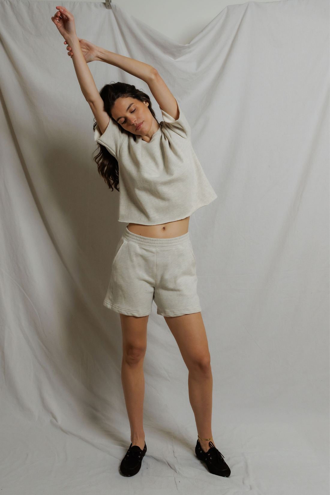 Perfectwhitetee Bari French Terry Short Oatmeal