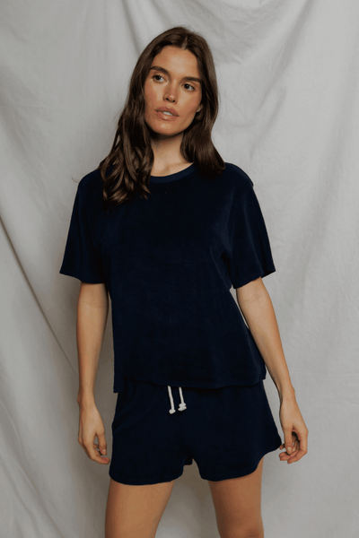 Perfectwhitetee Donna Loop Terry Crew Tee Navy