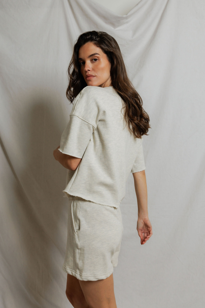 Perfectwhitetee Ezra French Terry Short Sleeve Sweatshirt Oatmeal