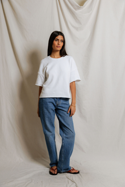 Perfectwhitetee Ezra French Terry Short Sleeve Sweatshirt White