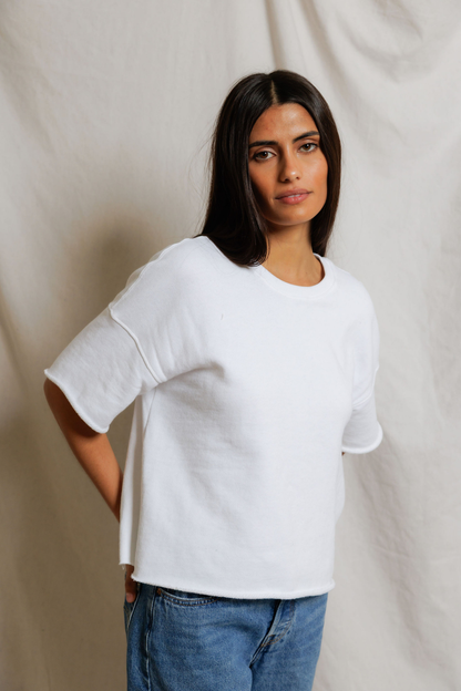 Perfectwhitetee Ezra French Terry Short Sleeve Sweatshirt White