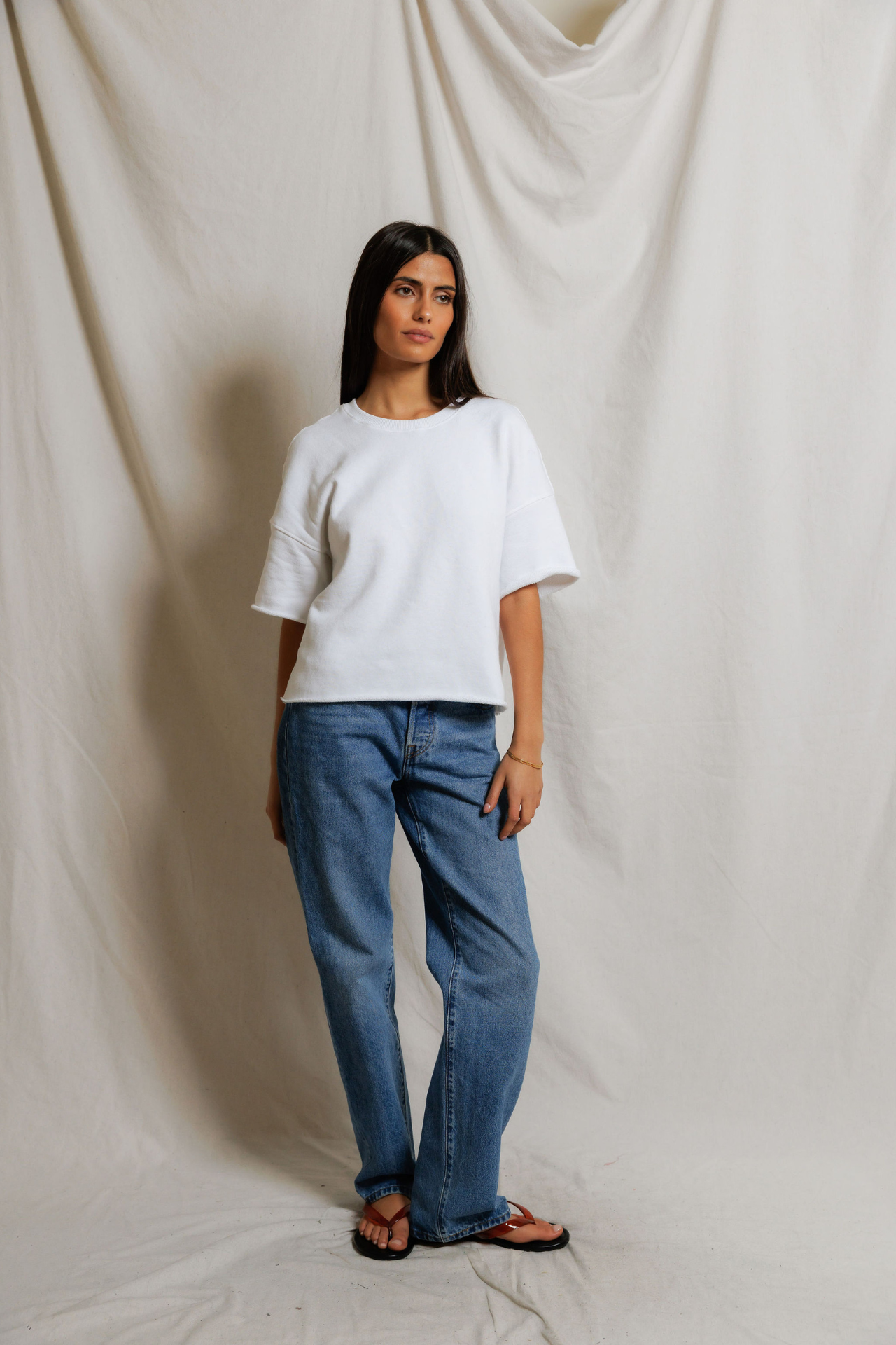 Perfectwhitetee Ezra French Terry Short Sleeve Sweatshirt White