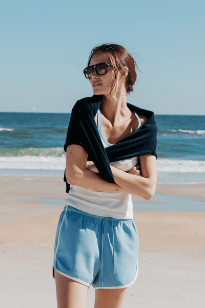 Perfectwhitetee Leo Cotton Contrast Trim Short Pacific Blue