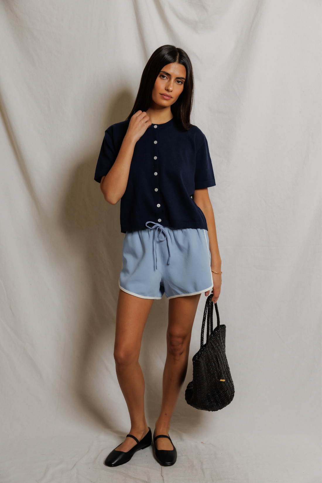 Perfectwhitetee Leo Cotton Contrast Trim Short Pacific Blue