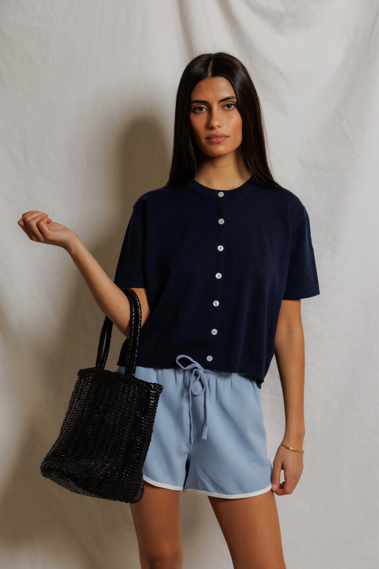 Perfectwhitetee Leo Cotton Contrast Trim Short Pacific Blue
