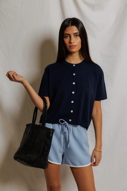 Perfectwhitetee Leo Cotton Contrast Trim Short Pacific Blue