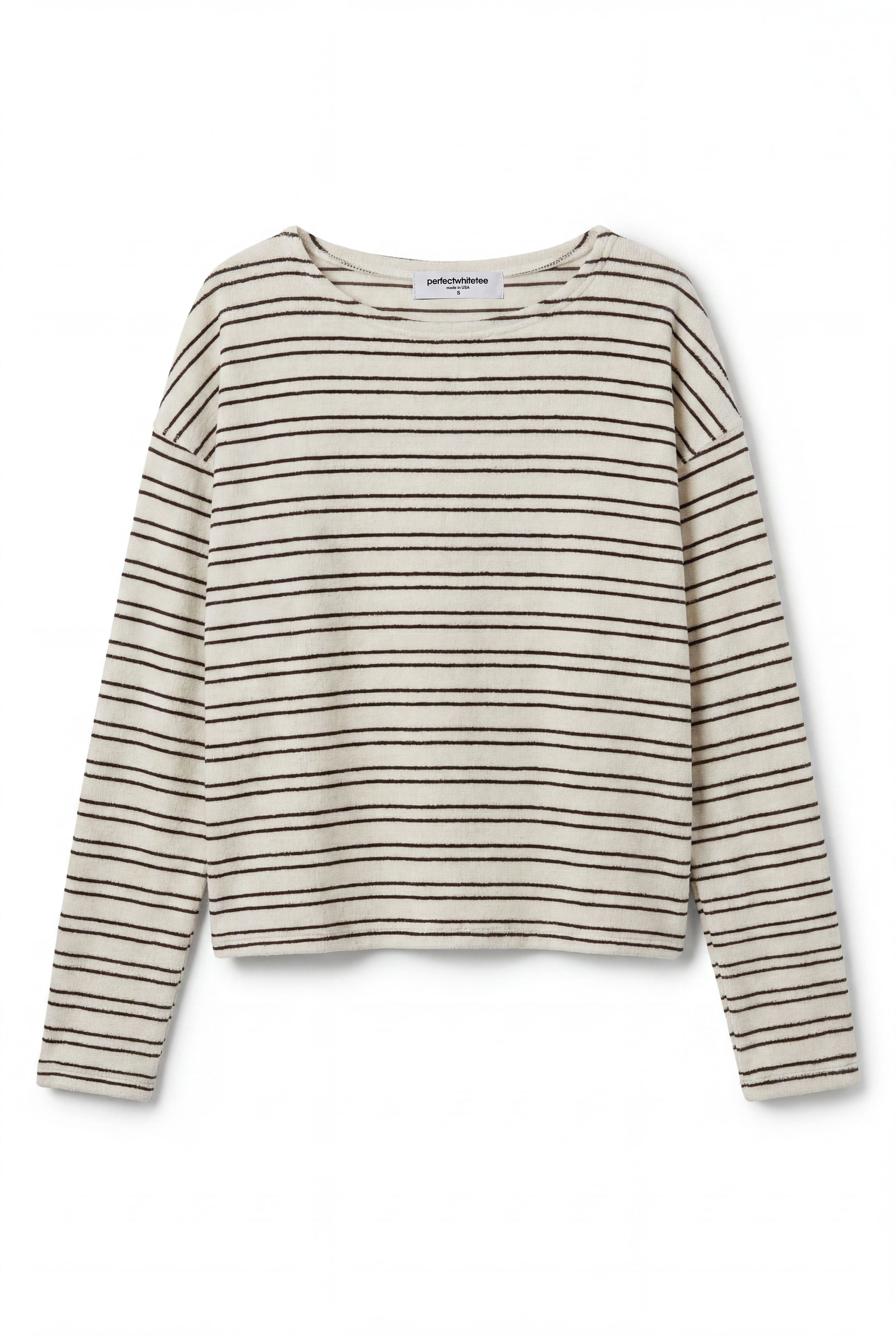 Perfect White Tee Loop Terry Stripe Long Sleeve Top - Natural/Chocolate Stripe