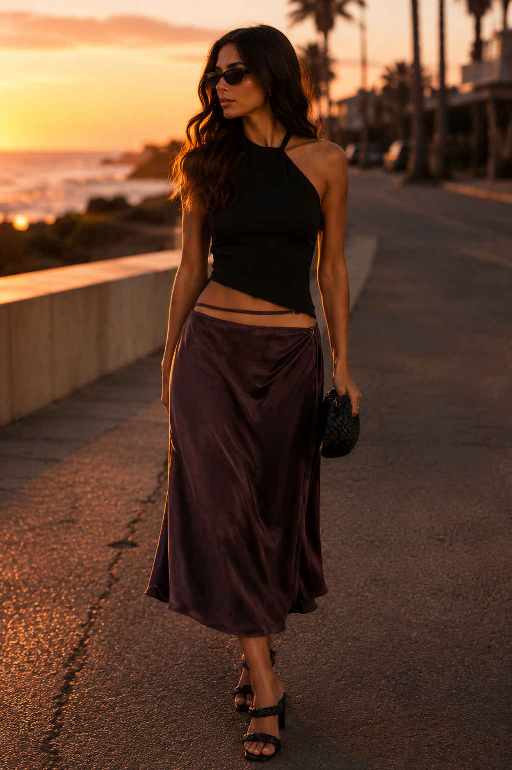 Chosen By Tuchuzy Satin strap midi skirt