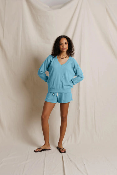 Perfect White Tee Sinead Relaxed French Terry V Neck Sweatshirt Milky Blue
