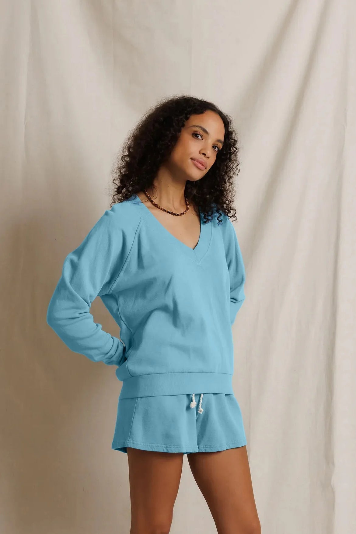 Perfect White Tee Sinead Relaxed French Terry V Neck Sweatshirt Milky Blue