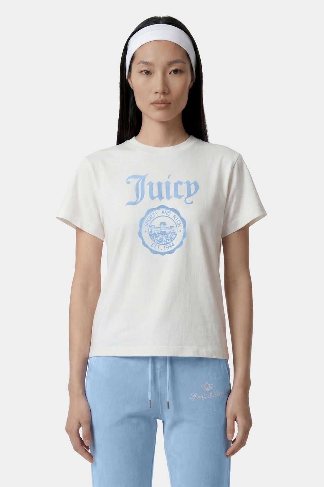 Sporty &amp; Rich Juicy Emblem Essentials T Shirt Sky Blue