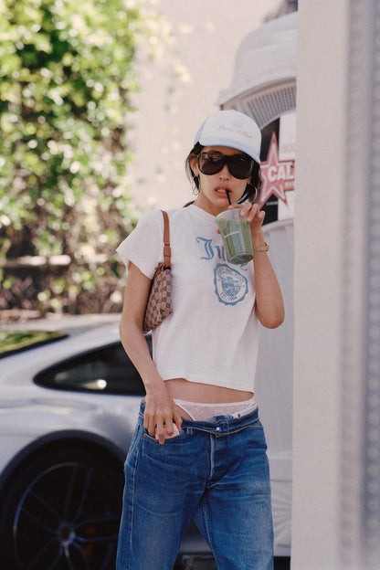 Sporty &amp; Rich Juicy Emblem Essentials T Shirt Sky Blue