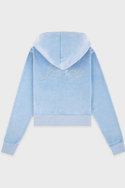 Sporty &amp; Rich Juicy Script Velour Zip Hoodie Jacket  Sky Blue