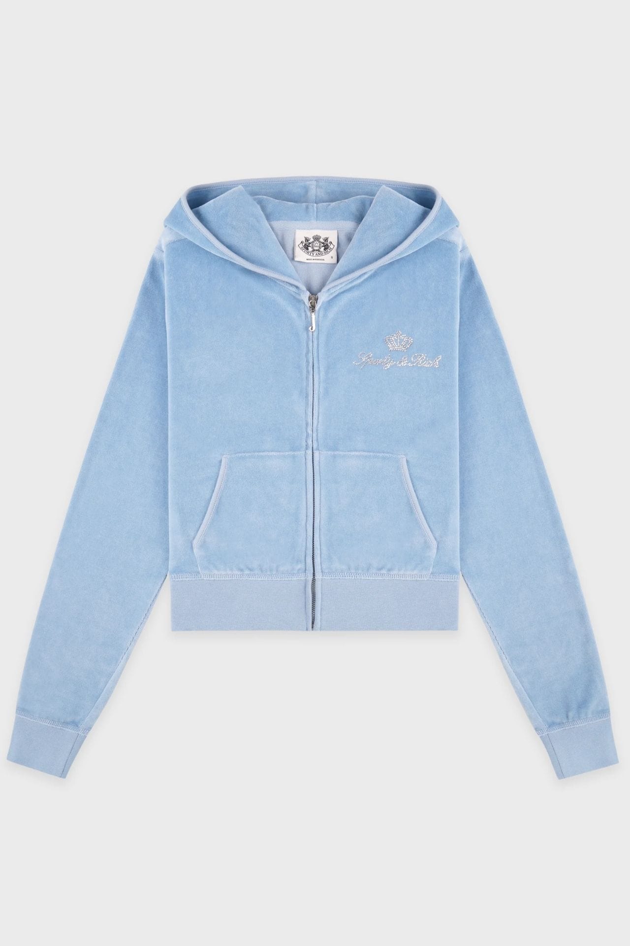 Sporty &amp; Rich Juicy Script Velour Zip Hoodie Jacket  Sky Blue