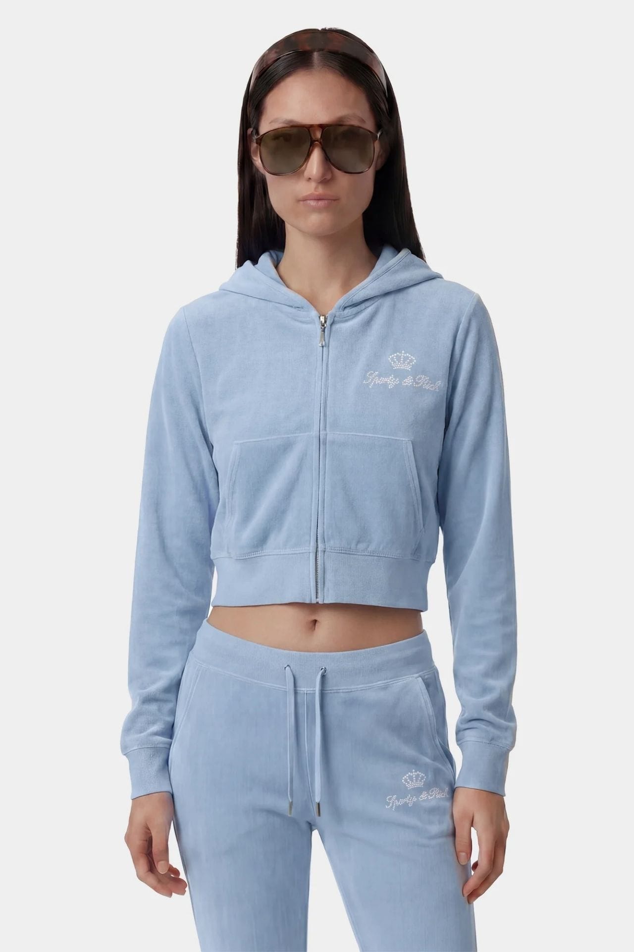 Sporty &amp; Rich Juicy Script Velour Zip Hoodie Jacket  Sky Blue