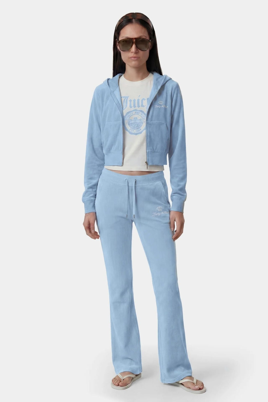 Sporty &amp; Rich Juicy Script Velour Zip Hoodie Jacket  Sky Blue