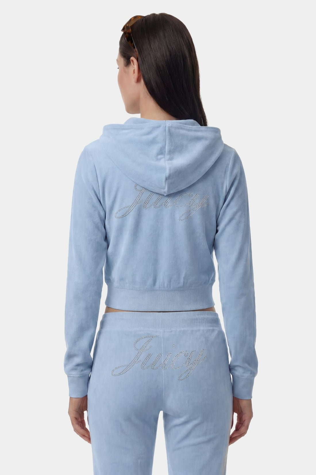 Sporty &amp; Rich Juicy Script Velour Zip Hoodie Jacket  Sky Blue