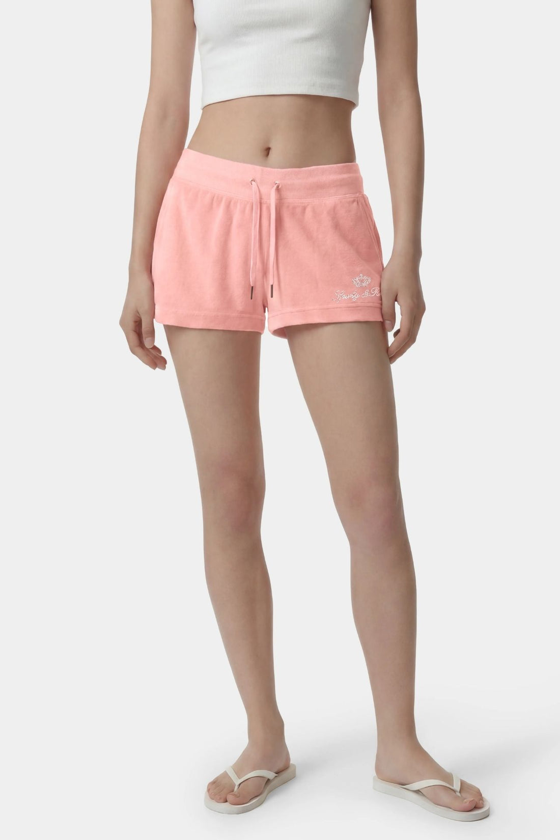 Sporty &amp; Rich Juicy Script Velour Short Rose