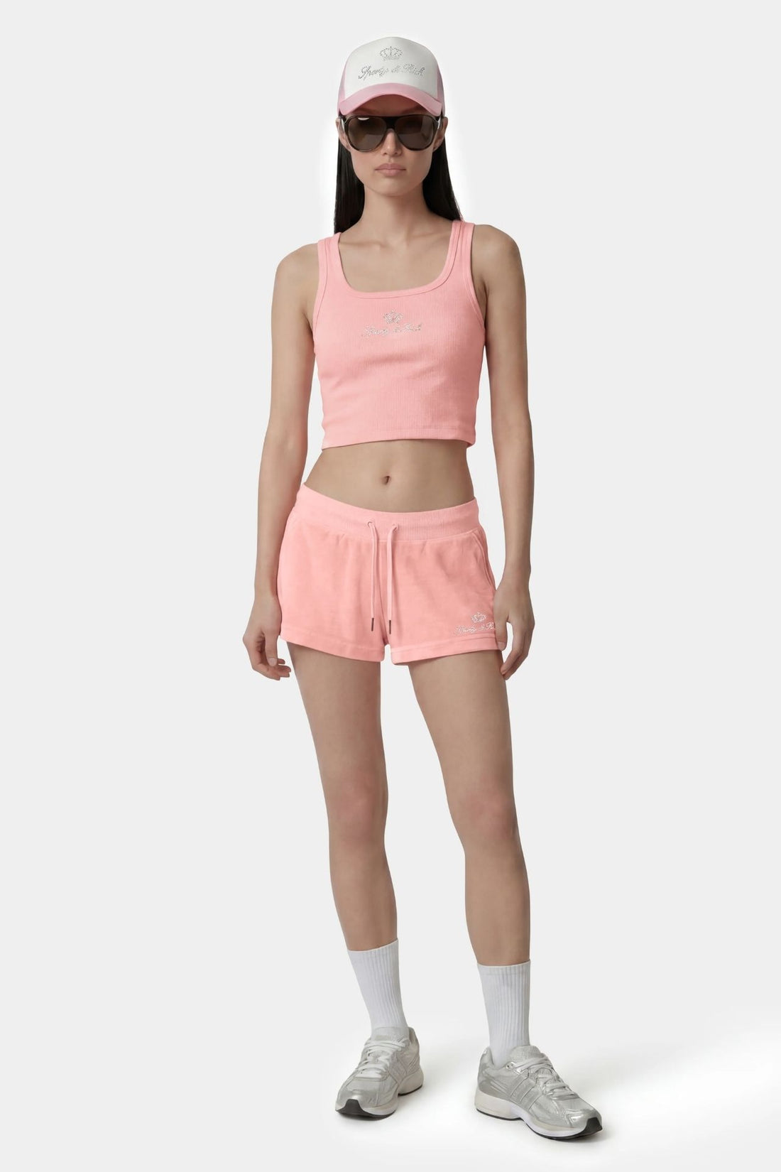 Sporty &amp; Rich Juicy Script Velour Short Rose
