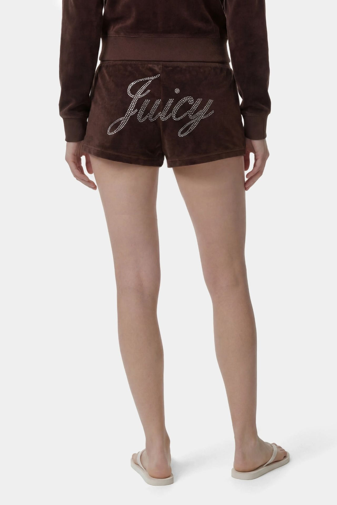 Sporty &amp; Rich Juicy Script Velour Short Chocolate