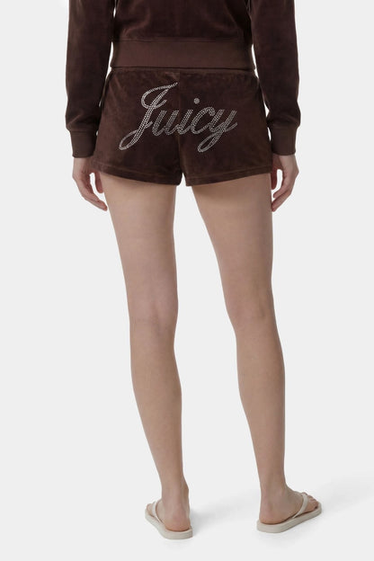 Sporty &amp; Rich Juicy Script Velour Short Chocolate