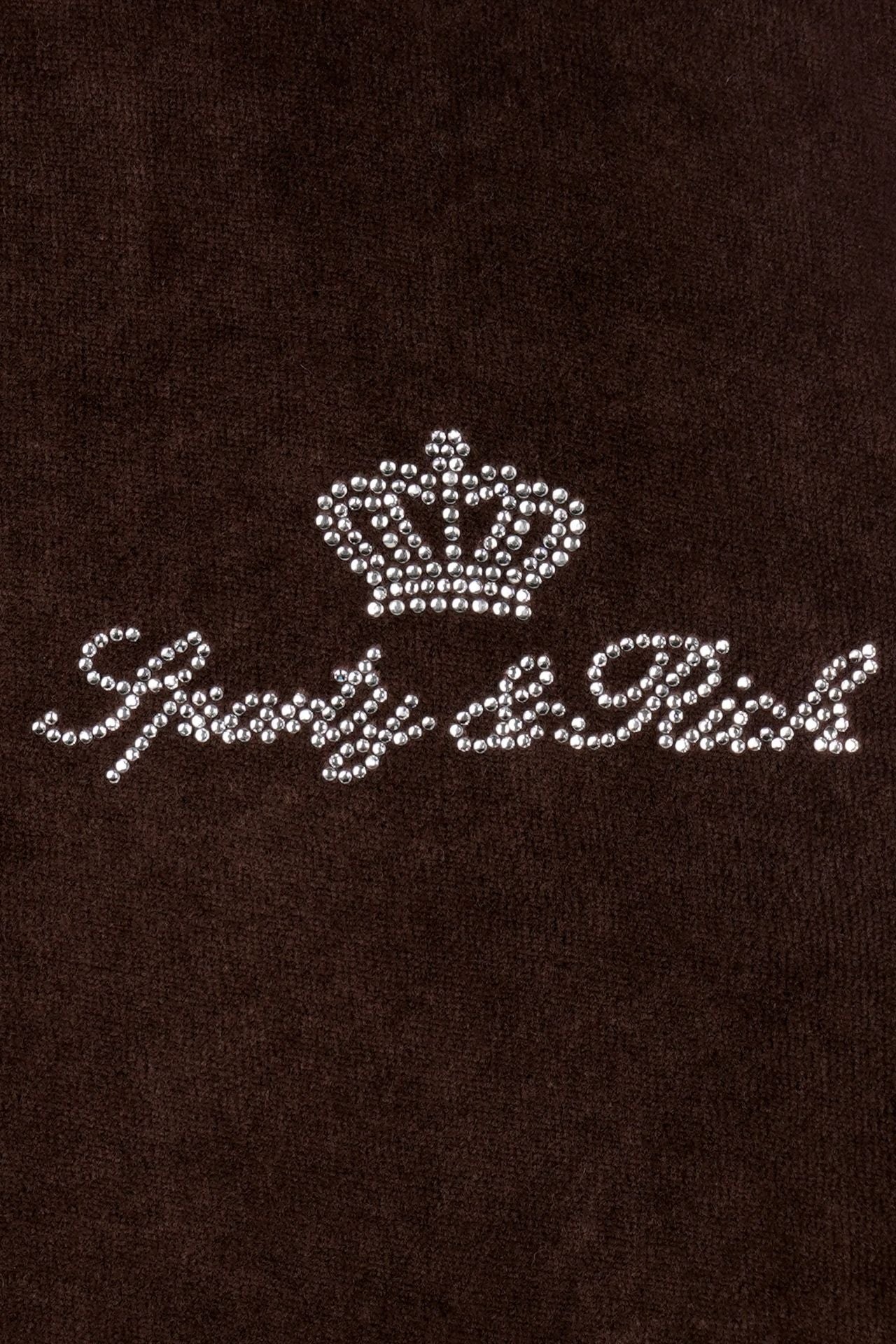 Sporty &amp; Rich Juicy Script Velour Zip Hoodie Jacket Chocolate