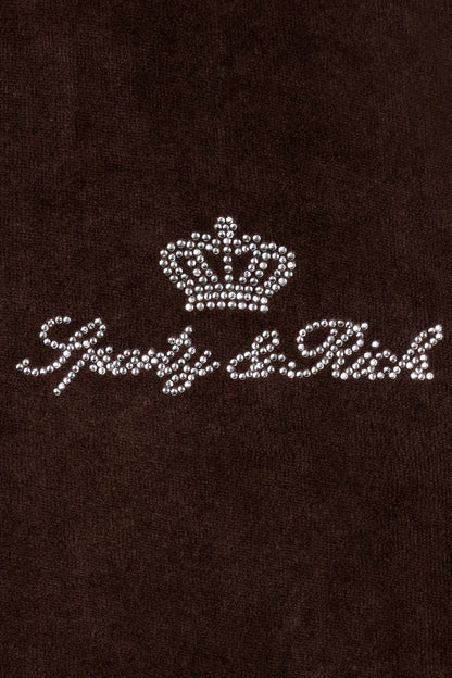 Sporty &amp; Rich Juicy Script Velour Zip Hoodie Jacket Chocolate