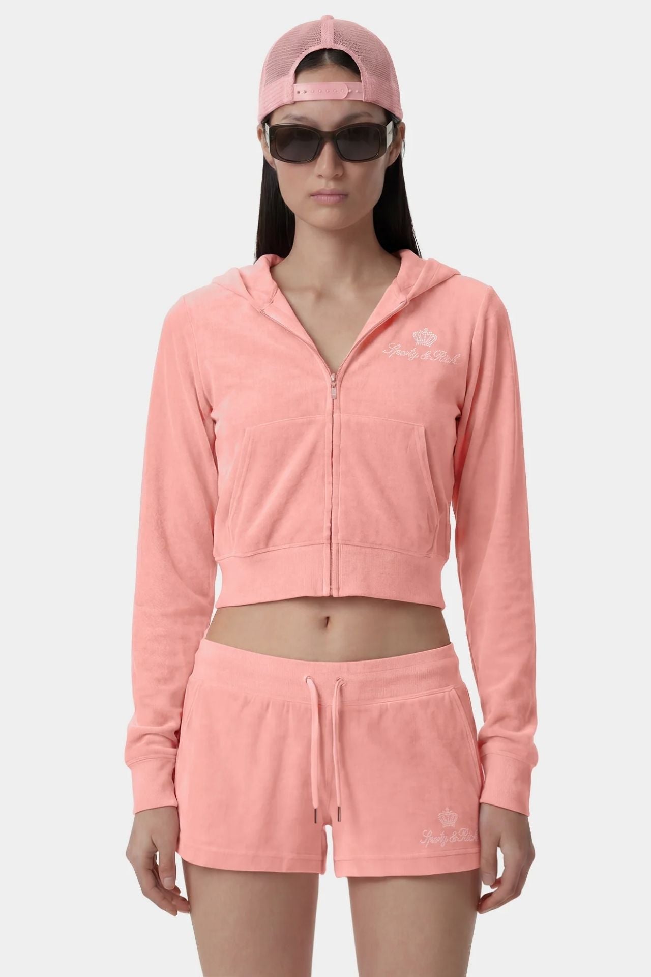 Sporty & Rich Juicy Script Velour Short Rose